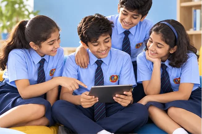 Students exploring on tablet