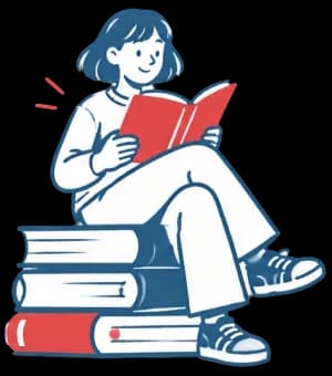 Student sitting on books