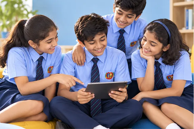 Students exploring on tablet