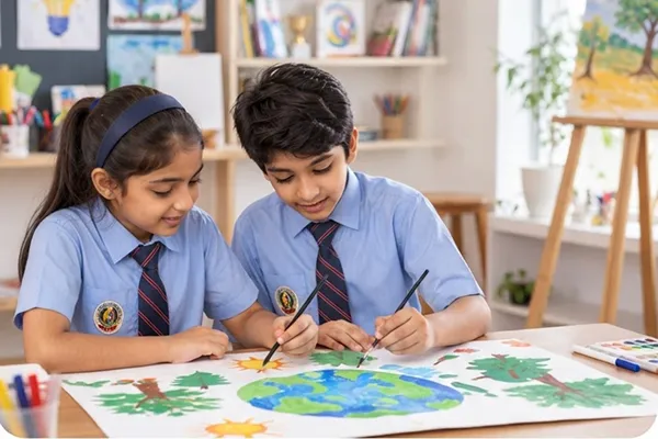 Students painting poster