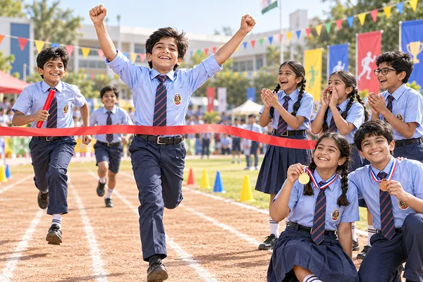 Students running in relay race